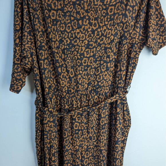 Lane Bryant Brown Black Leopard 3/4 Sleeve One-Shoulder Hacci Jumpsuit 34/36 - Picture 6 of 12